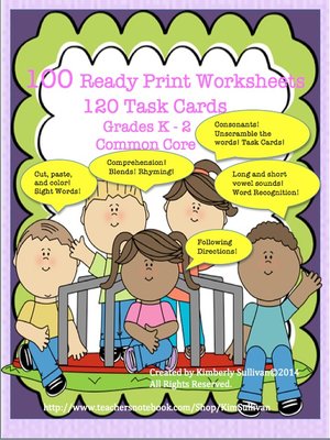 cover image of Kindergarten Phonics Task cards 120 + 100 worksheets  Common Core! K-2